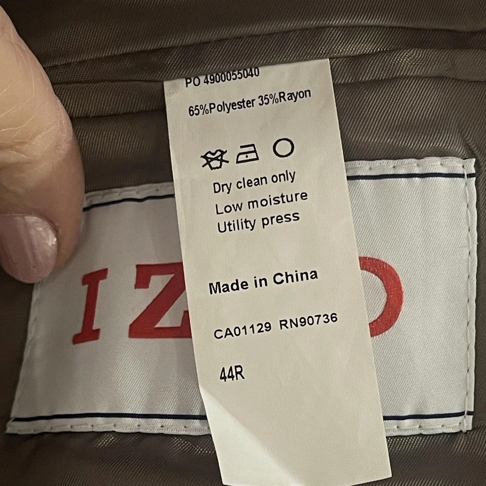 Izod‎ Blazer Mens 44R Tan Gray Glen Plaid Two Button Side Vents Lined Sport Coat